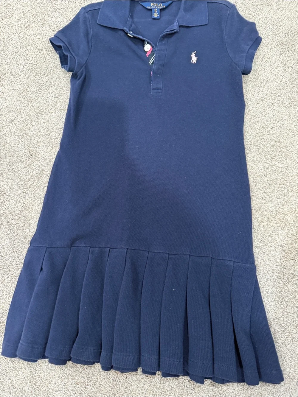 Ralph Lauren Girls Navy Polo Dress with Pleated Hem
